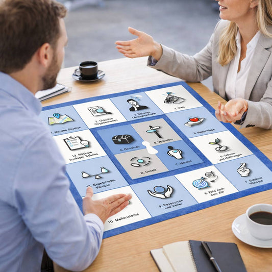 Die Coaching Plane: Coachingboard liegt auf einem Besprechungstisch